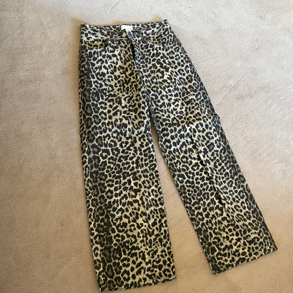 H&M Denim - H&M Leopard Print Wide Leg Jeans in Black and Tan